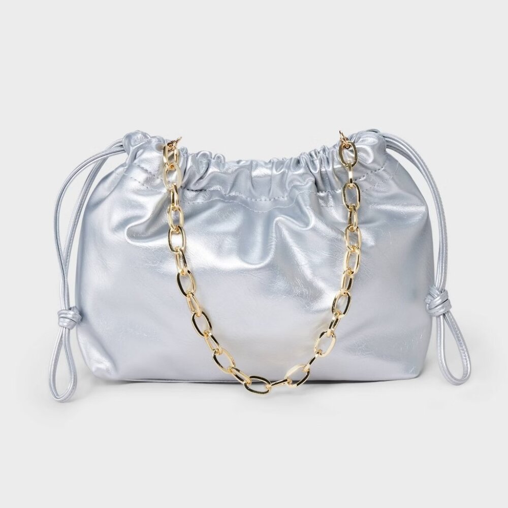 NEW Drawstring Clutch Top Handle Bag - Universal Thread™ Silver